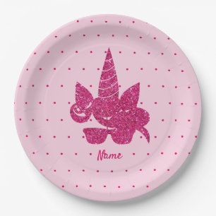 Unicorn pink faux glitter cute sunglasses girly paper plate