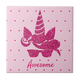 Unicorn Pink Glitter Cute Girly Kids Tile