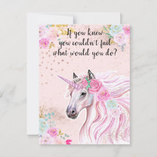 Unicorn Pink Glitter Motivational Manifesting Postcard