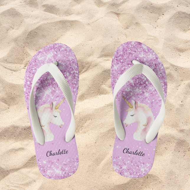 Unicorn pink glitter name girl  kid's jandals (Creator Uploaded)