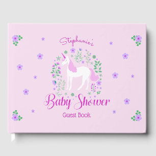 Unicorn Pink Glitter Personalised Baby Shower Guest Book