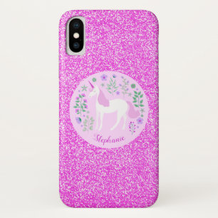 Unicorn Pink Glitter Personalised Name Case-Mate iPhone Case