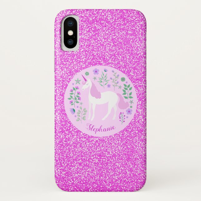 Unicorn Pink Glitter Personalised Name Case-Mate iPhone Case (Back)