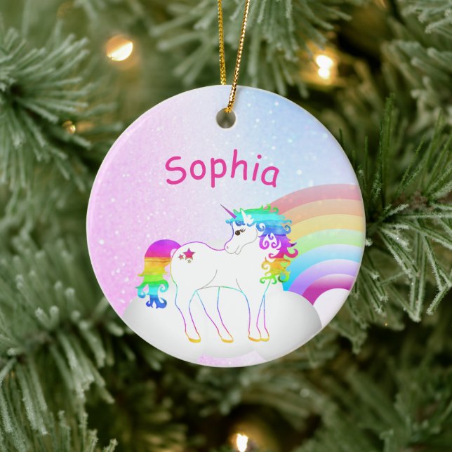  Unicorn Pink Glitter Photo Cute Girl Christmas Ceramic Tree Decoration (Tree)