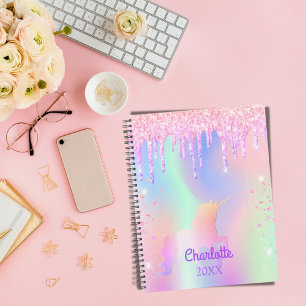 Unicorn pink glitter rainbow rose gold name 2021 planner