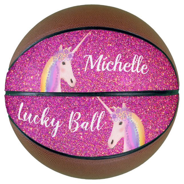 Uniçorn Pink Glitter Sparkles Girly Personalised Basketball (Front)