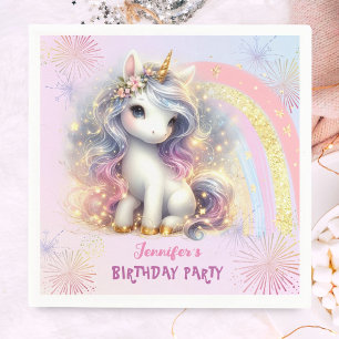 Unicorn Pink Gold Glitter Girl Birthday Paper Napkin