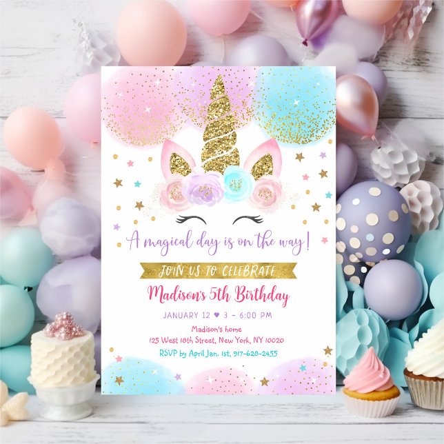Unicorn Pink Gold Magical Birthday Invitation (Creator Uploaded)
