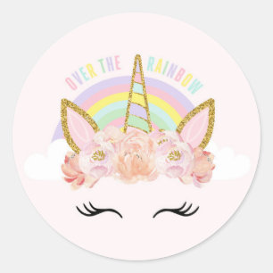 Unicorn Pink & Gold Party Favour Tag Sticker Seal