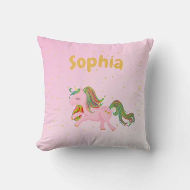 Unicorn Pink Gold Spots Girly Cute Cushion (Front)