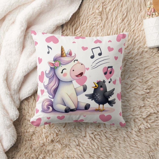 Unicorn Pink Hearts  Cushion (Blanket)