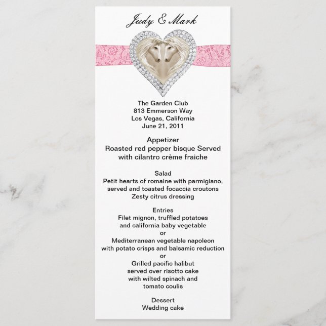 Unicorn Pink Lace Wedding Menu Card (Front)