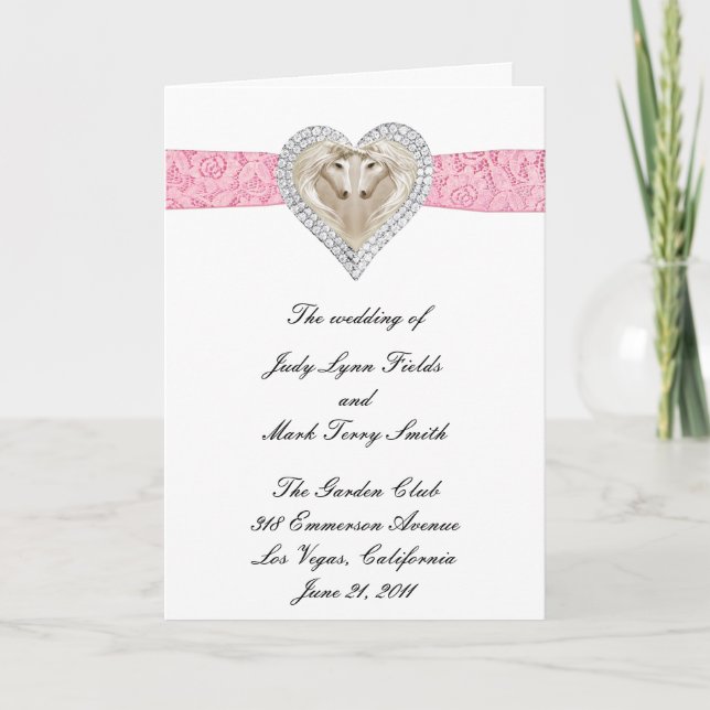 Unicorn Pink Lace Wedding Program Card (Front)