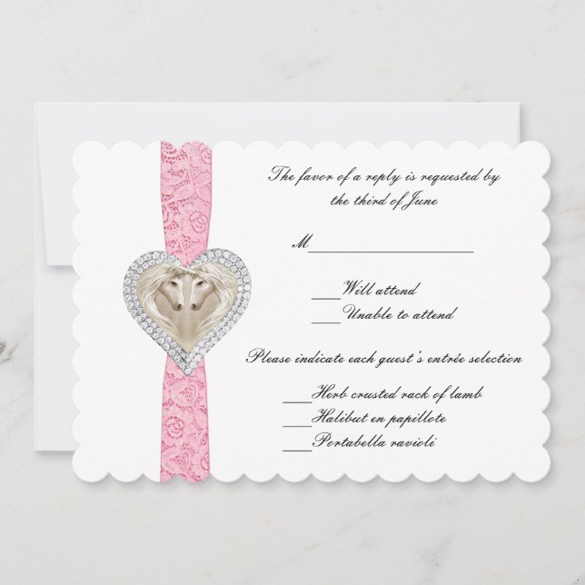 Unicorn Pink Lace Wedding Response Card (Front)