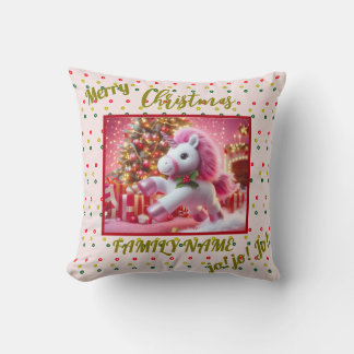 Unicorn pink merry christmas Customise Cushion