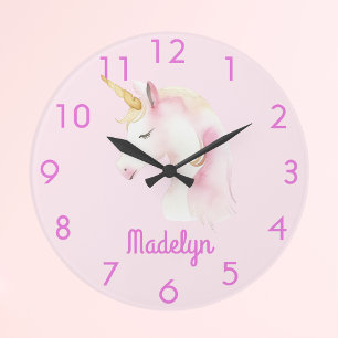 Unicorn pink name large clock