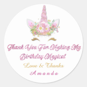 Unicorn Pink Party Favour Thank You Magical Classic Round Sticker