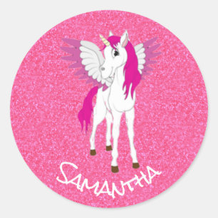 Unicorn Pink Party Glitter Classic Round Sticker