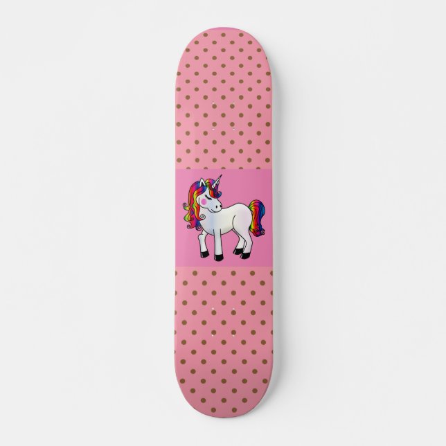UNICORN PINK POLKA DOTS SKATEBOARDS FOR GIRLS (Front)