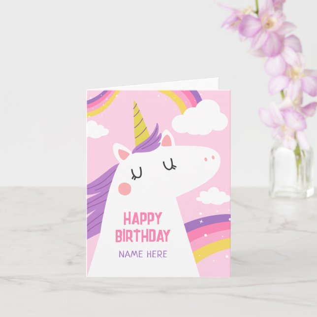 Unicorn pink purple Folded Greeting Card (Orchid)