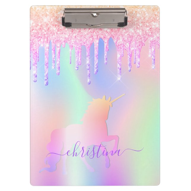Unicorn pink purple holographic drips clipboard (Front)