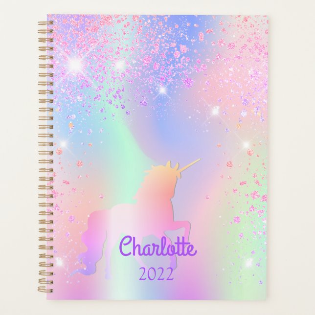 Unicorn pink purple holographic name planner (Front)