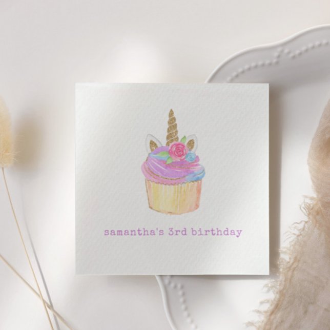 Unicorn Pink Purple Pastel Cupcake Birthday Party Napkin (Creator Uploaded)