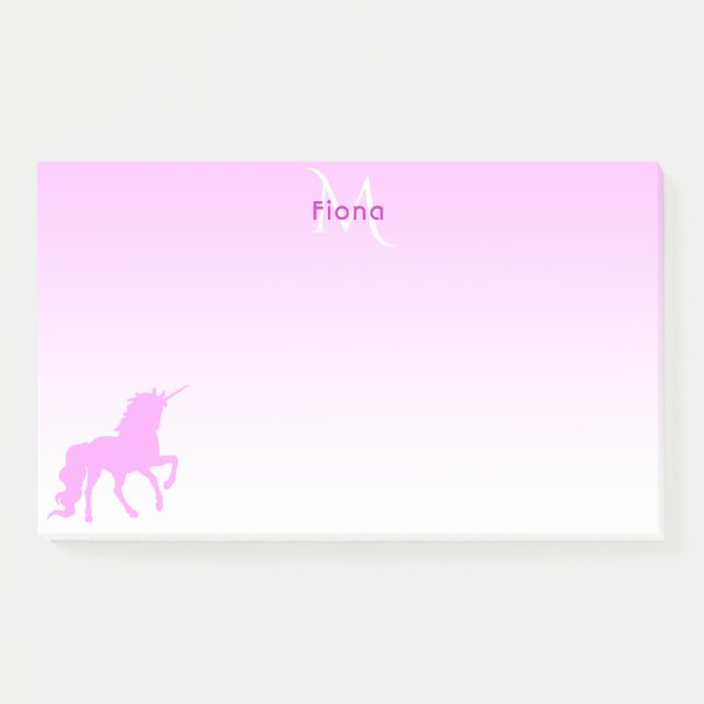 Unicorn pink white monogram name post-it notes (Front)