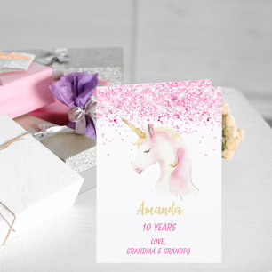 Unicorn pink white photo birthday card