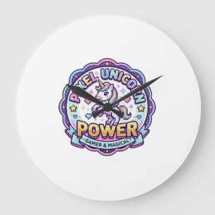 Unicorn Pixel Unicorn Power POD Ready Apparel Grap Large Clock