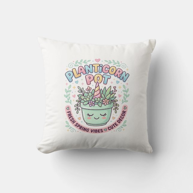 Unicorn Planticorn Pot Graphic Design Graphic Tee  Cushion (Front)