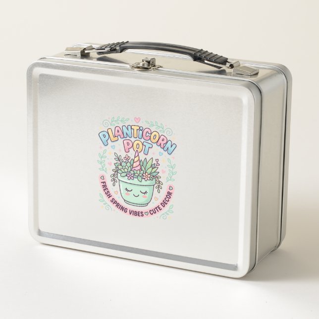 Unicorn Planticorn Pot Graphic Design Graphic Tee  Metal Lunch Box (Front)