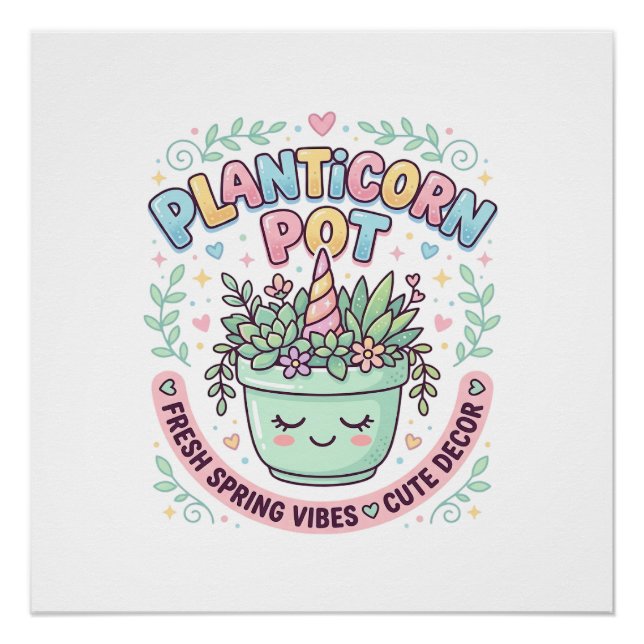 Unicorn Planticorn Pot Graphic Design Graphic Tee  Poster (Front)