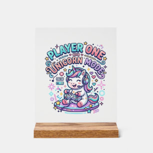 Unicorn Player One Unicorn Mode Retro Style Graphi Acrylic Sign