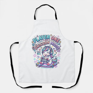 Unicorn Player One Unicorn Mode Retro Style Graphi Apron