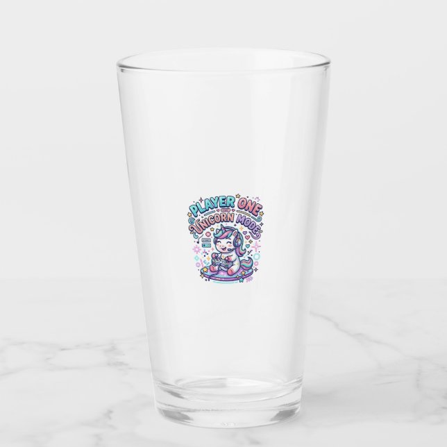 Unicorn Player One Unicorn Mode Retro Style Graphi Glass (Front)