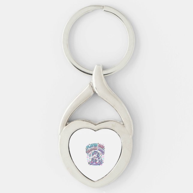 Unicorn Player One Unicorn Mode Retro Style Graphi Key Ring (Front)