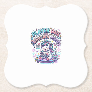 Unicorn Player One Unicorn Mode Retro Style Graphi Paper Coaster