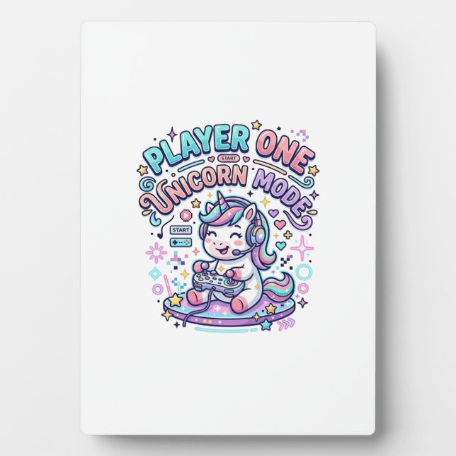 Unicorn Player One Unicorn Mode Retro Style Graphi Plaque (Front)