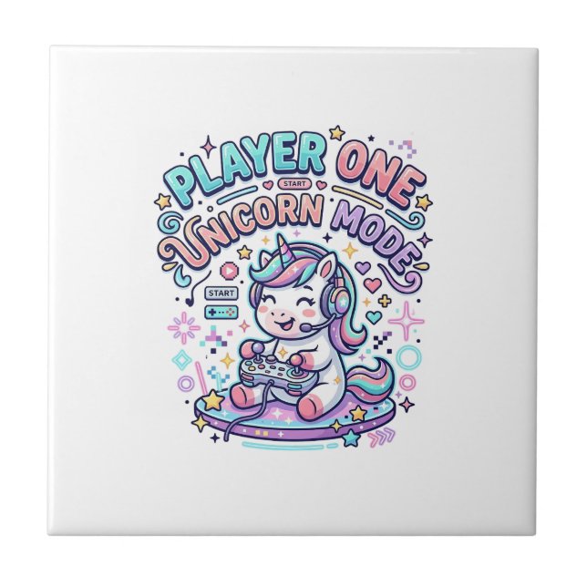 Unicorn Player One Unicorn Mode Retro Style Graphi Tile (Front)