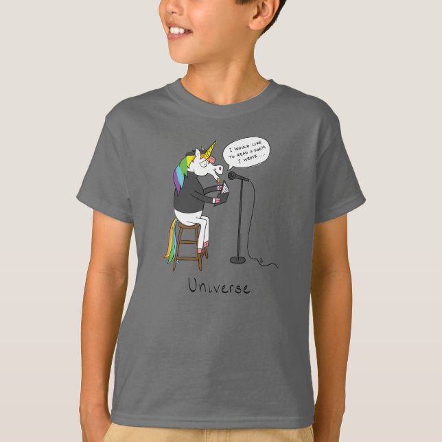 Unicorn Poet Cute Cartoon T-Shirt (Front)