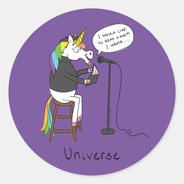 Unicorn Poetry Poet Funny Classic Round Sticker (Front)