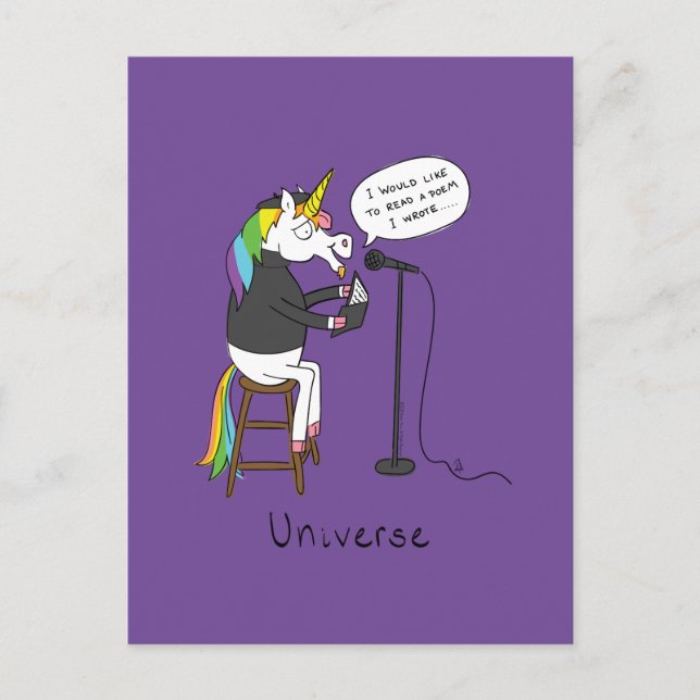 Unicorn Poetry Poet Funny Postcard (Front)