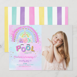 Unicorn & Pool Birthday Photo Invitation