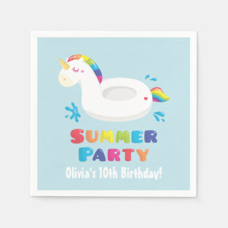 Unicorn Pool Float Summer Birthday Party Napkins