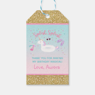 Unicorn Pool Party Favour Thank You Tag Pink & Gol