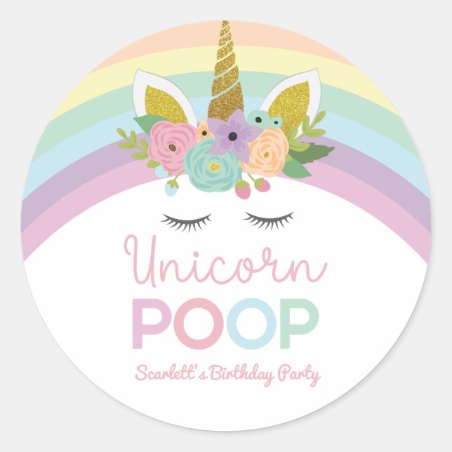 Unicorn Poop Rainbows Birthday Party Treat Classic Round Sticker (Front)