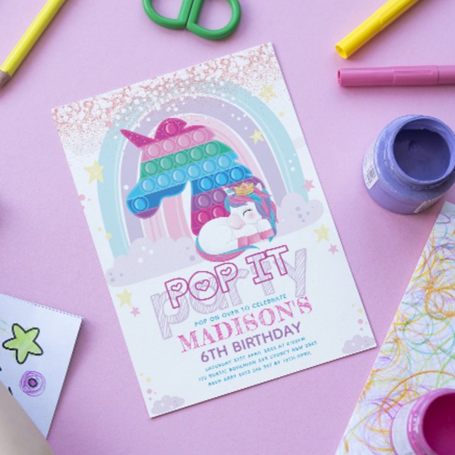 Unicorn Pop It Birthday Party Invitation (Creator Uploaded)