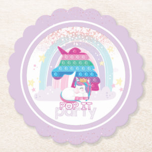 Unicorn Pop It Girl Birthday Party Paper Coaster