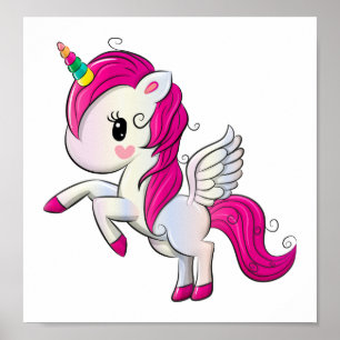 Unicorn Poster Girl's Room Decor Pink Rainbow